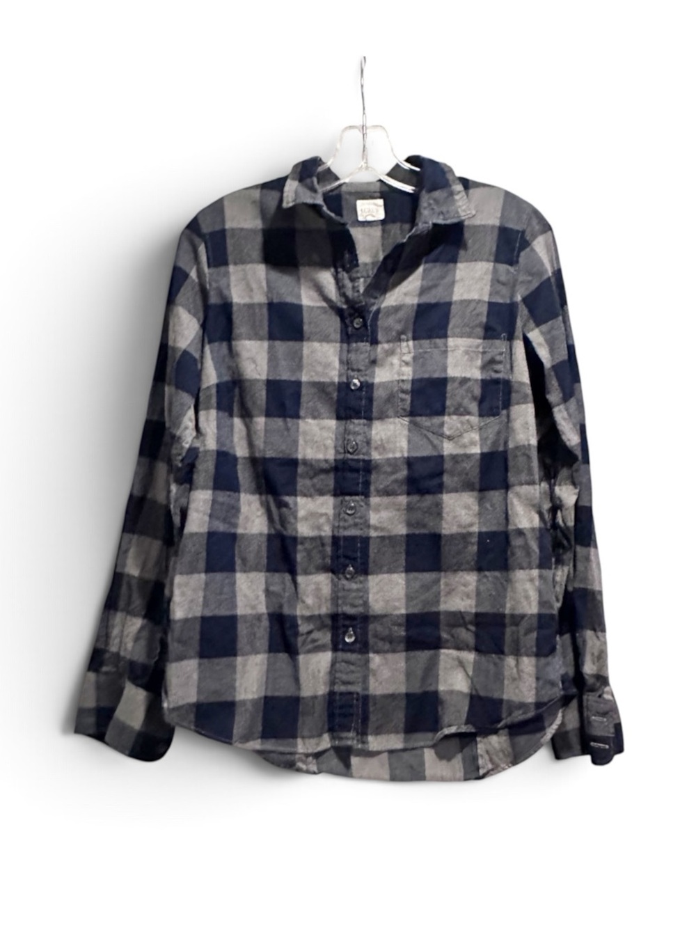 J Crew 30519 Flannel Plaid Button Down Shirt SMALL Cotton Long Sleeve Blue Grey